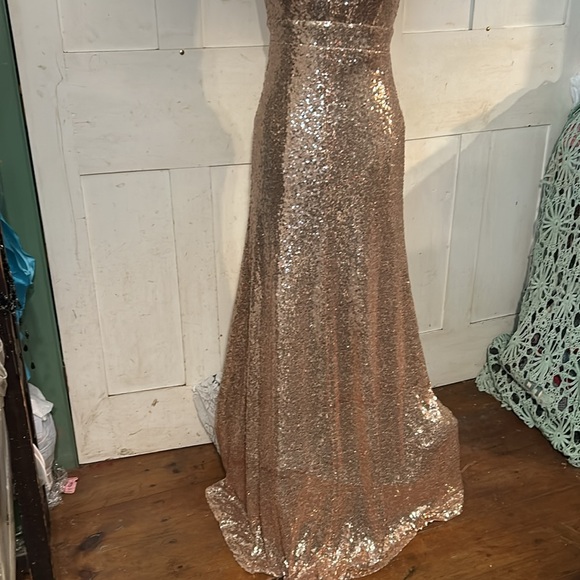 SALE $29 Shein Rosegold Sequin Maxi Gown Bodycon Bombshell Barbiecon Prom Gala - Picture 2 of 6
